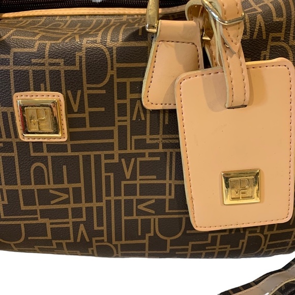 Diane Von Furstenberg DVF Brown Tan Leather Monogram Travel  Duffel Bag Tote - Picture 7 of 13